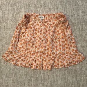 Pink Rose peach colored + patterned mini skirt size M